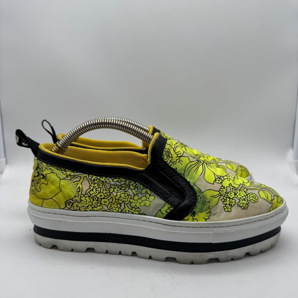 MSGM Womens Floral Platform Slip‎ On Sneakers Yellow Green Made in Italy Size 39